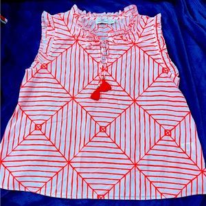 Vineyard vines bright white and orange tank top with tassels